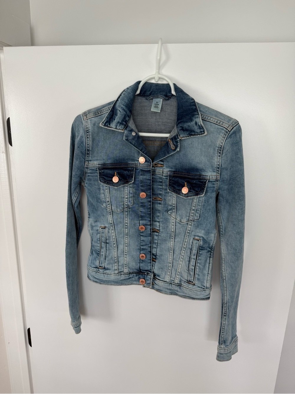 H&M Faded Light Blue Denim Jacket with Copper Buttons